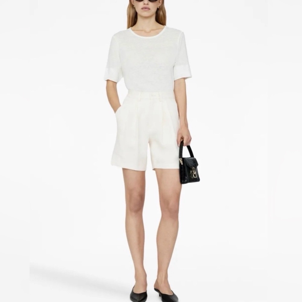 ANINE BING Carrie Pleat-Detail Linen Shorts 0 NWT